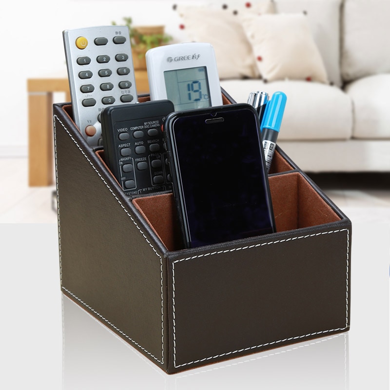 Office Accessories PU Leather Pen Holder Storage Box Stationery Desk Organizer Black Pencil cup remote control holder