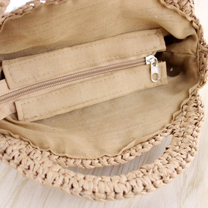 FGGS Round Paper rope Beach Bag Summer mini Vintage Handmade Crossbody straw Bag Girls Circle Rattan bag Small Bohemian Shoulder