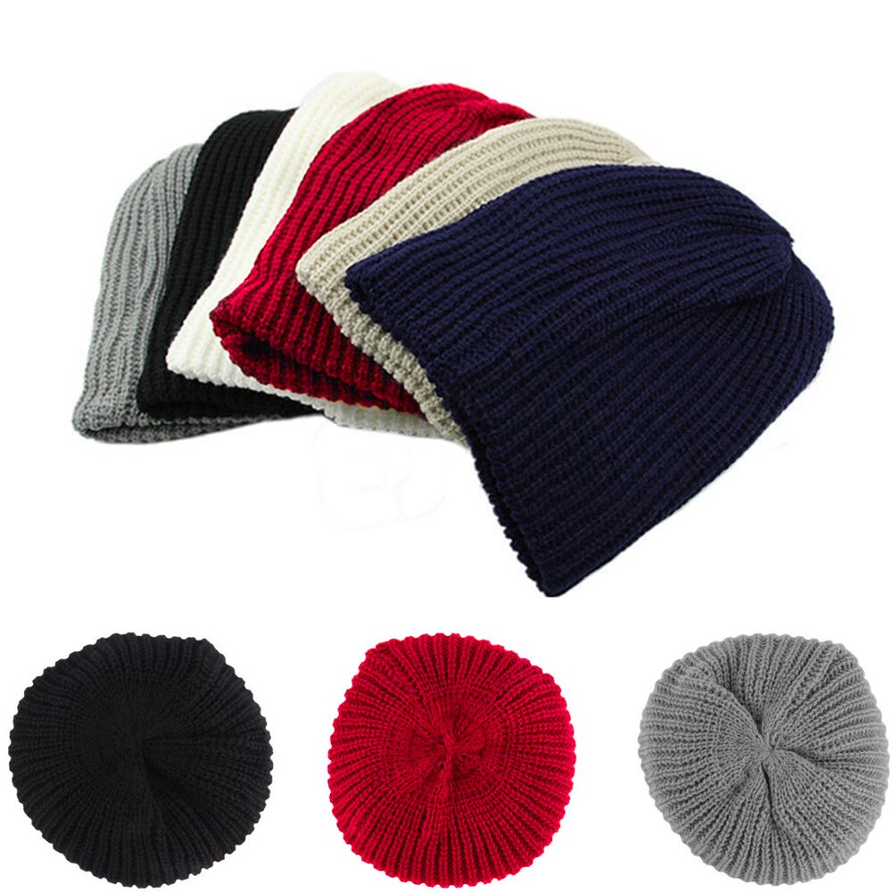 Unisex herr kvinnor vindstickad ullig vinter slouch mössa skateboard mössa