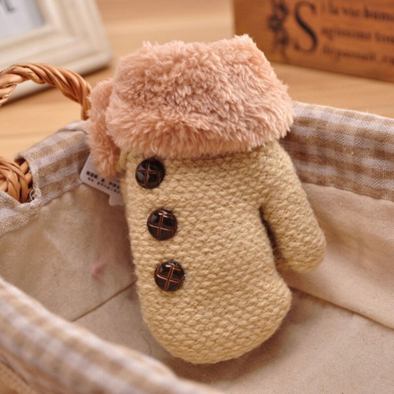 Inverno Caldo Guanti Del Bambino Del Capretto Della Ragazza Del Ragazzo Caldo Guanti Dito Guanti Foglia Corda Pulsante Solido Guanti: style 1 beige