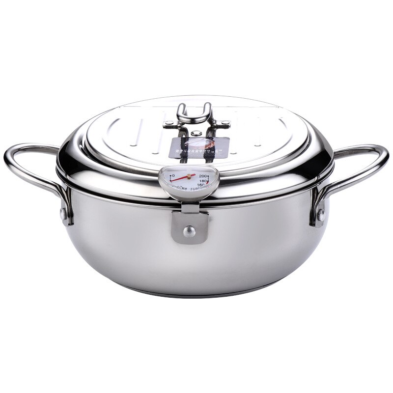 Kitchen Deep Frying Pot Thicken Thermometre Tempura Fryer Pan Temperature Control Fried Chicken Pot Cooking Tool Stainless Steel
