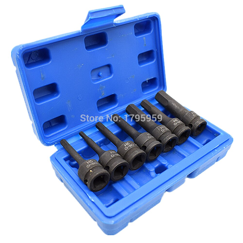 3/8 "Vierkante Drive Impact Socket 7 Stuk Hex Key Socket Set H4 H5 H6 H7 H8 H10 H12 (4mm-12mm) cr-Mo Metrische Allen Bit 60mm Lange