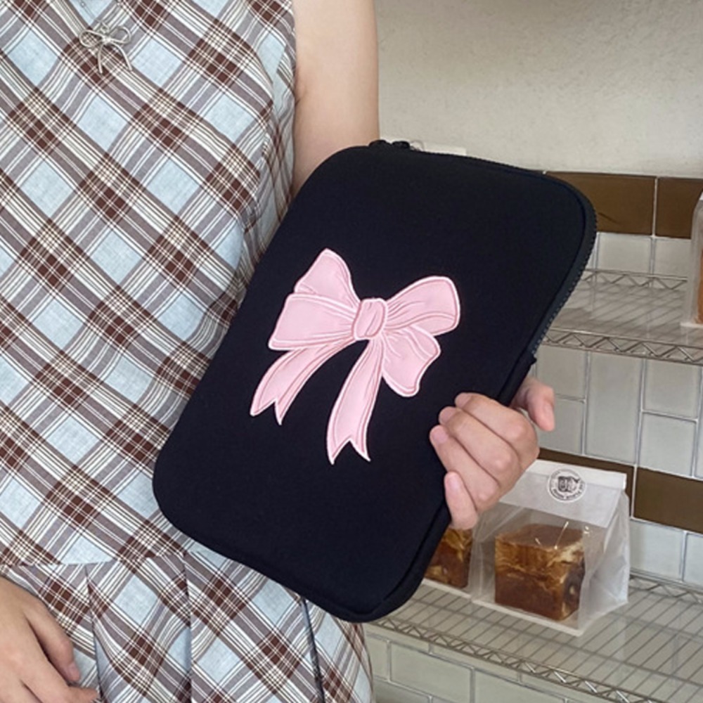 Tablets Bag Pink Bow Tablet Sleeve Bag 11/13/15 Inch Protective Laptop Pouch Black Embroidered Computer Storage Bag School