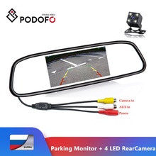 Podofo CCD HD sistema de monitores de aparcamiento a prueba de agua, 4 LED de visión nocturna vista trasera de coche Cámara + 4,3 pulgadas Monitor de espejo retrovisor de coche