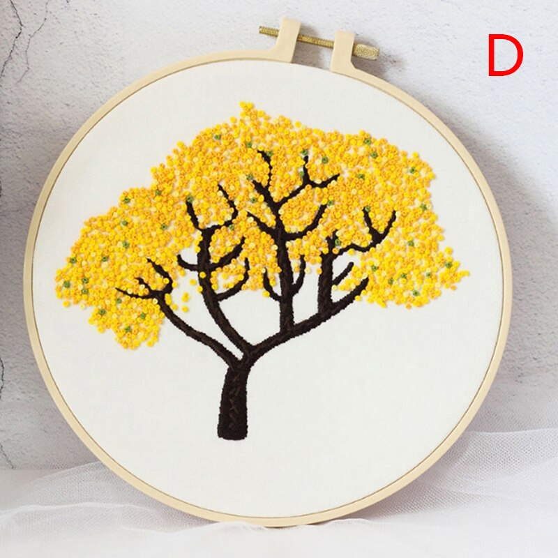 DIY Embroidery Plants Cherry Tree Handwork Needlework for Beginner Cross Stitch Kit Ribbon Painting Embroidery Hoop Home Decor: 4