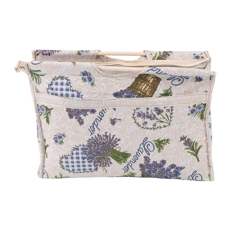 Organisateur Tricot Sac Tissu Avec Poignée Bois - Fermeture Éclair, Pliable, Pour Aiguilles, Laine, Outils Couture (Rose)