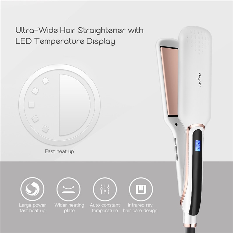 Hair Flat Iron Wide Plate Hair Straightener Curler Fast Heating LED Display Hair Straightening Curling Styling Tool