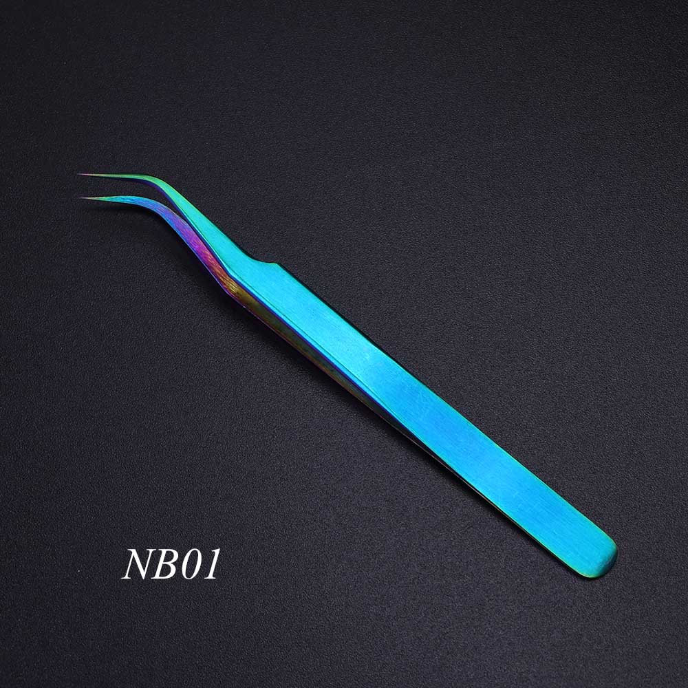 Rvs Wimper Pincet Regenboog Anti-Statische Gebogen Rechte Wimper Extension Rhinestone Picking Make-Up Tool JINB01-07: NB01