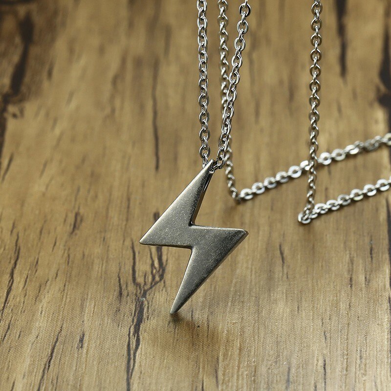 Collar con colgante de rayo gris para hombre, colgante de acero inoxidable con perno, Thunder Flash, joyería masculina de 20 -24 pulgadas