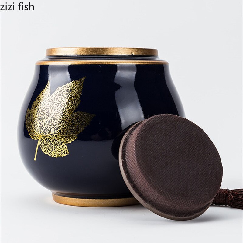 Ceramic Tea Caddy Tea Box Food Storage Sealed Jar Home Desktop Decoration Finishing Box Moisture-proof Storage Box Tea Container
