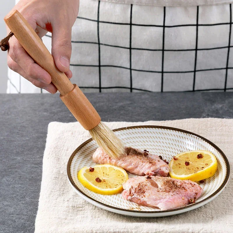 Grilloljeborste med trähandtag köksgrill oljeborste för bakning matlagning flytande olja borstar tvätt rengöringsborste