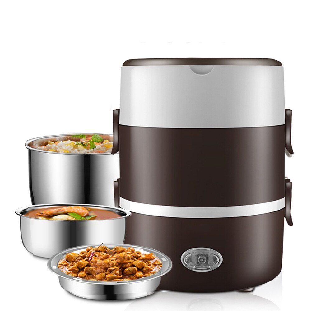 220V Electric Rice Cooker Stainless Steel 2/3 Layers Steamer Portable Meal Thermal Heating Lunch Box Food Container Warmer: 3 layers