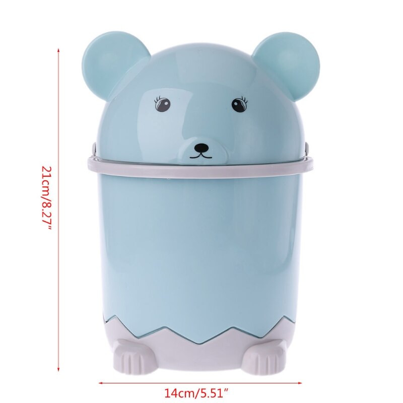 Mini Bear Waste Bin Desktop Garbage Basket Table Home Trash Can Swing Lid 1.5L