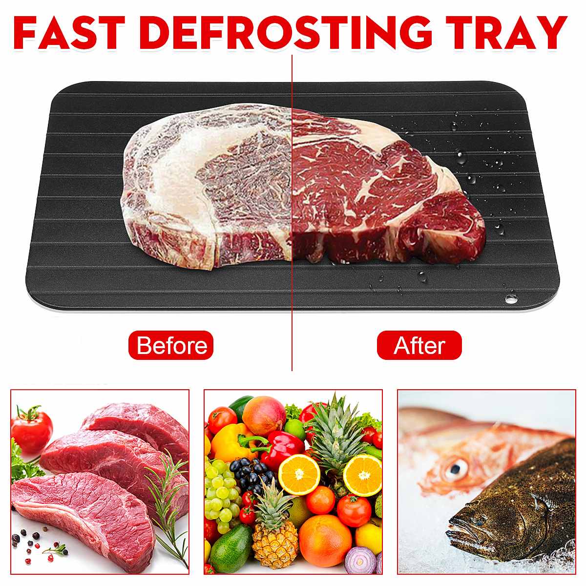 Newest Fast Defrosting Tray Kitchen Tool Clean Practical Thaw Rectangle Frozen Food Meat Fruit Quick Defrost Plate Board Pad