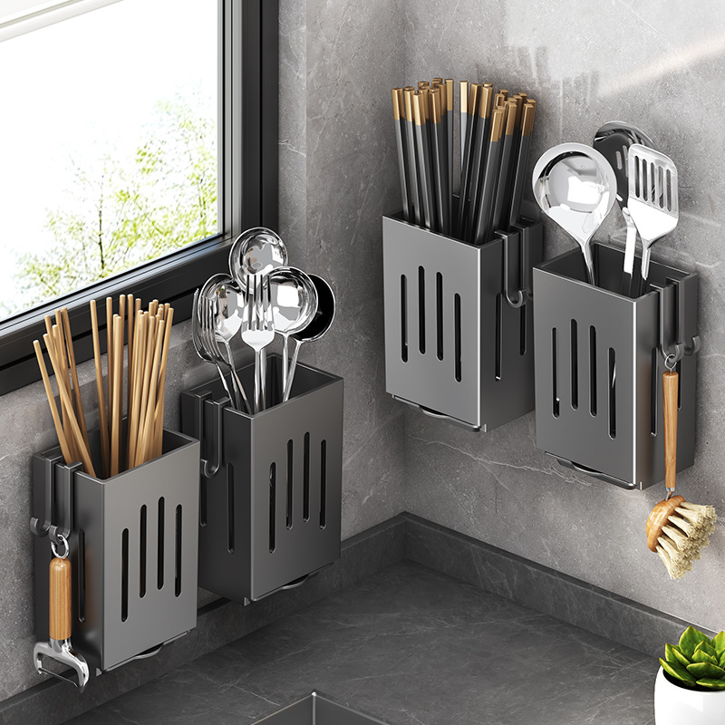 Wall Mounted Kitchen Cutlery Organizer Abs Plastic Chopsticks Spoon Holder Kitchen Utensil Drying Drain Rack Tableware Box ﻿