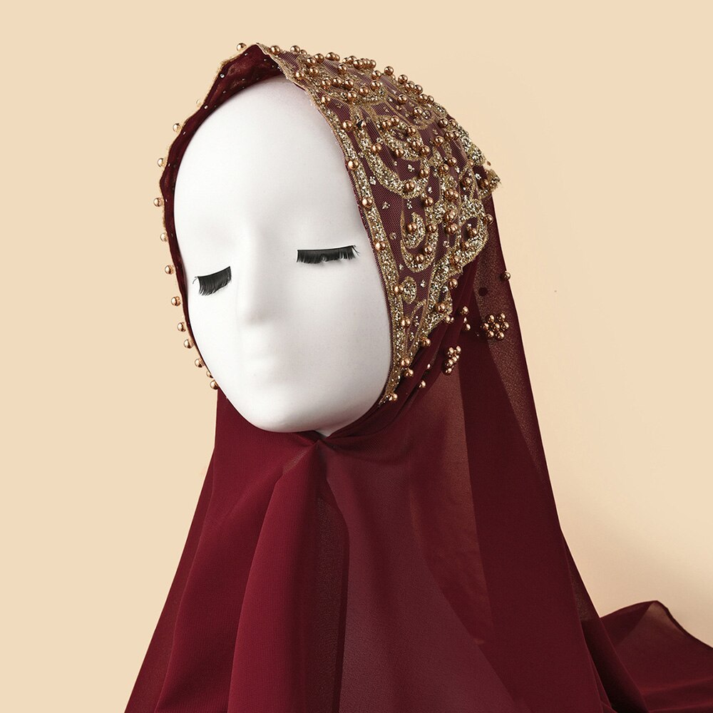 Ramadan Muslimischen Hijab Mit Strass Chiffon Schals Für Frauen Islam Kleidung Kopftücher Mit Stein Schal Damen Schleier: 02
