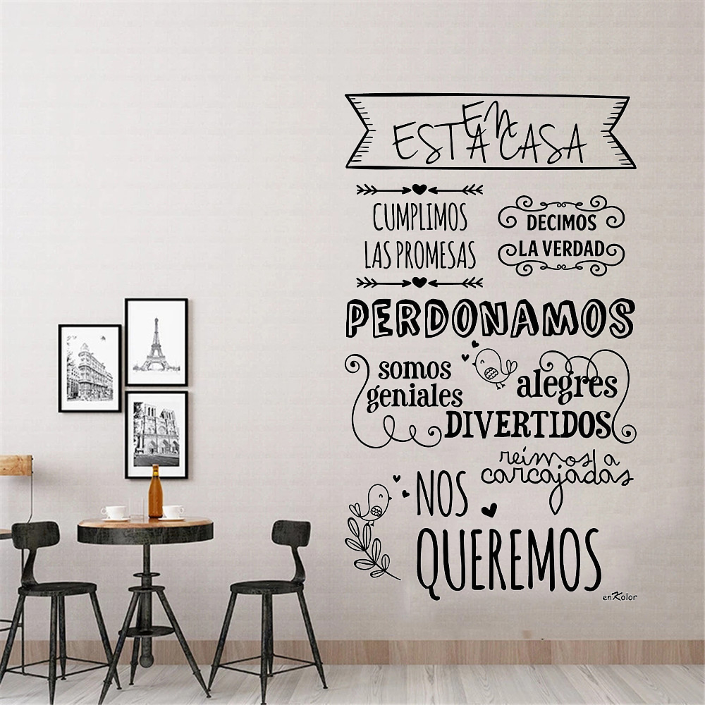 En Estacasa Cumplimos Las Promesas Vinyls House Rules Wall Stickers Spanish Quotes For Kitchen Livingroom Decor Decals