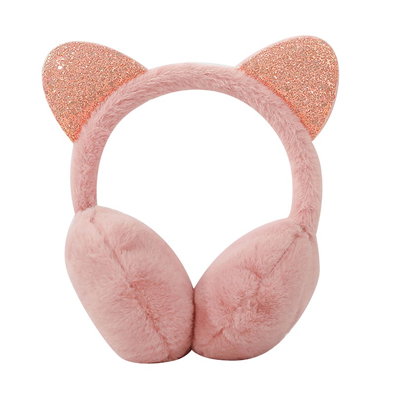 Ragazze paillettes orecchie di gatto peluche bambini cuffie calde inverno freddo studenti paraorecchie scaldino per le orecchie accessori per la testa nuovo: leather pink