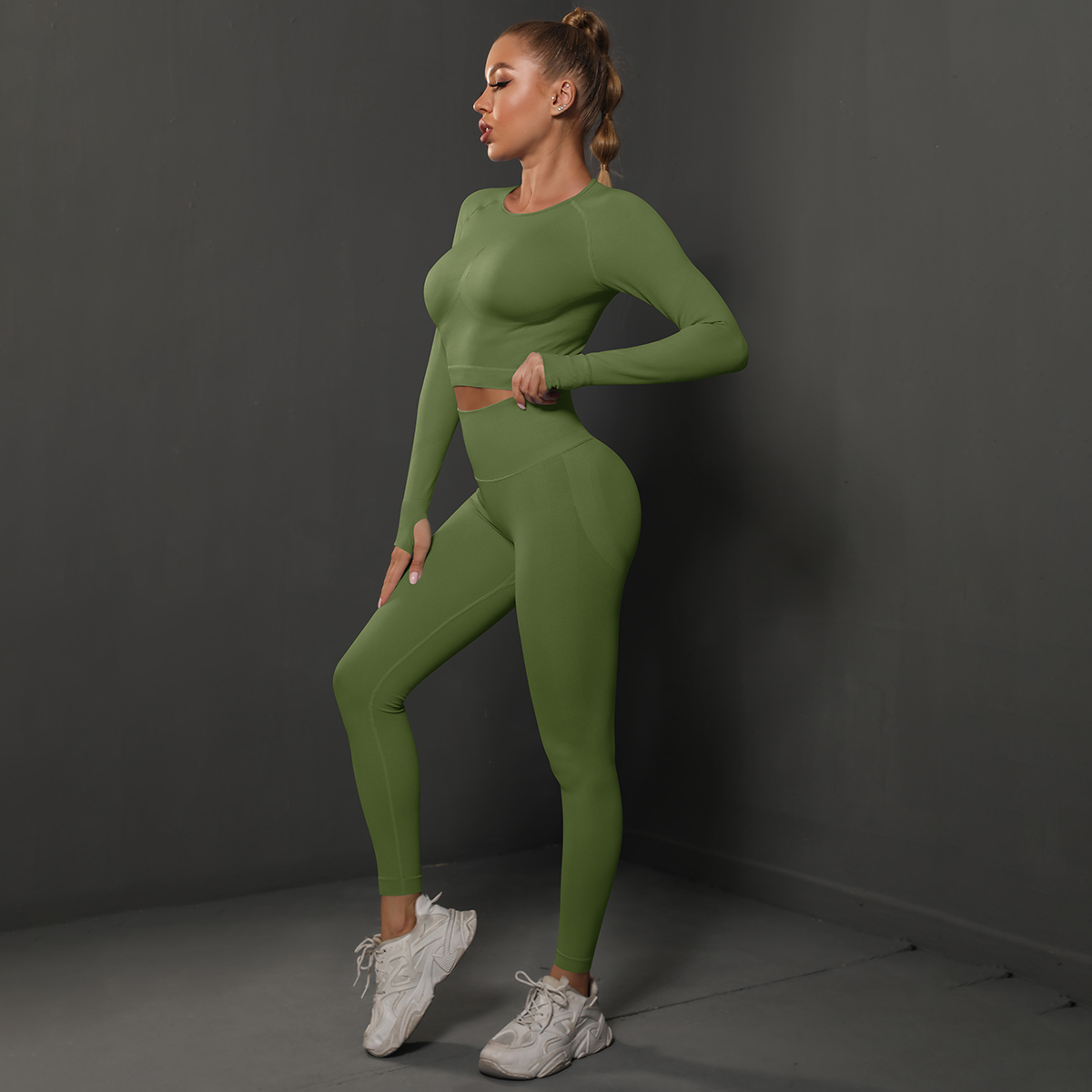 Conjunto de Yoga sin costuras, Top corto, mallas de cintura alta, trajes para mujer, ropa deportiva de entrenamiento de , conjunto de dos piezas para mujer: S / CHERRY