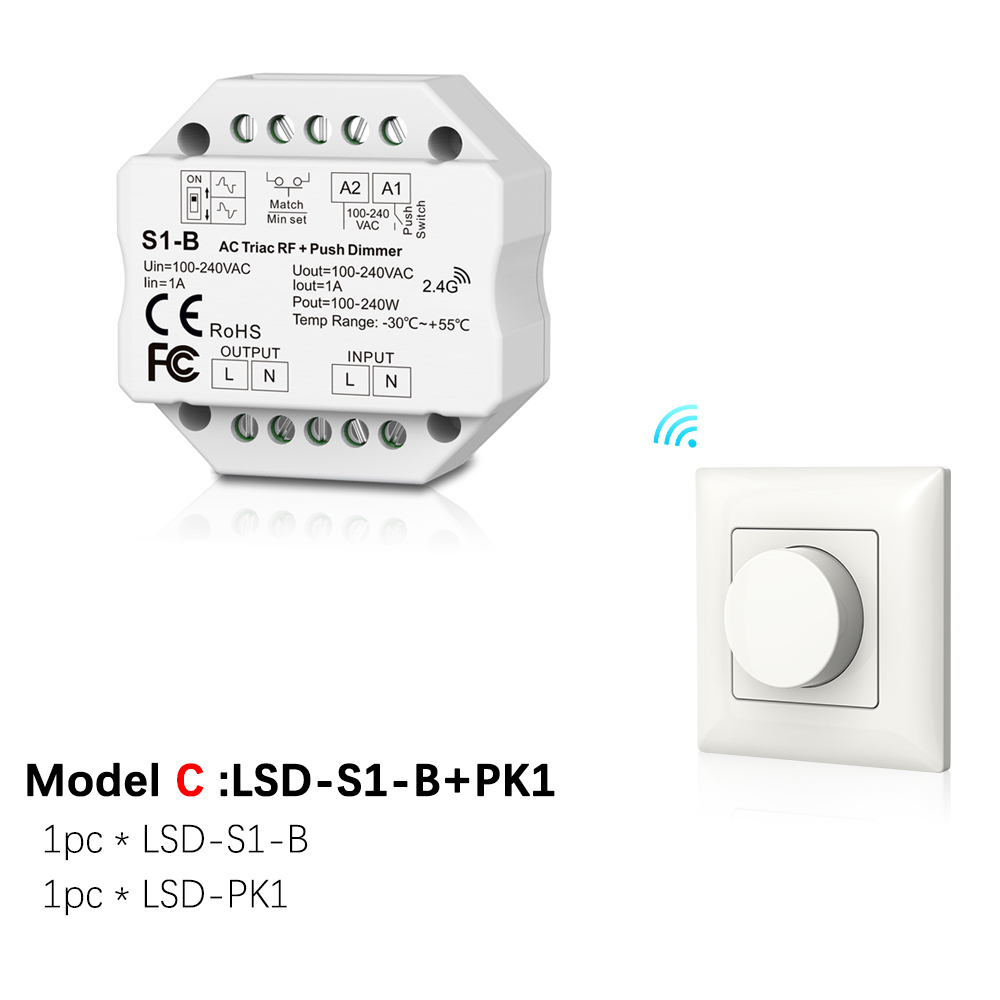 Dimmer led 220v 230v 110v ac triac trådlös wifi rf dimbar tryckströmbrytare med 2.4g dimmerknappar för led lampa  s1- b: Modell c
