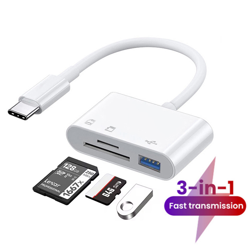 3 in 1 Type C Card Reader Adapter OTG TF SD Card Reader USB-C Memory Card Converter For iPhone 15 Series For Macbook Air Laptops