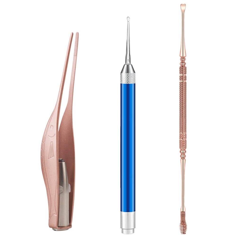 3Pcs/Set Kids LED Ear Pick Set Stainless Steel LED Flashlight Kids Adult Earwax Remover Spoon Cleaner Safe: Default Title