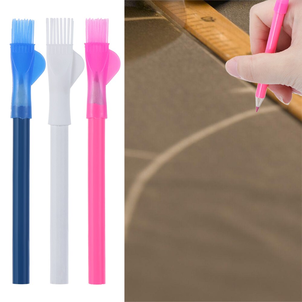 Tiza borrable para Sastre con pincel, rotuladores de modista, lápiz para ropa, manualidades de retazos de tela, accesorio de costura, 3 unids/set por juego