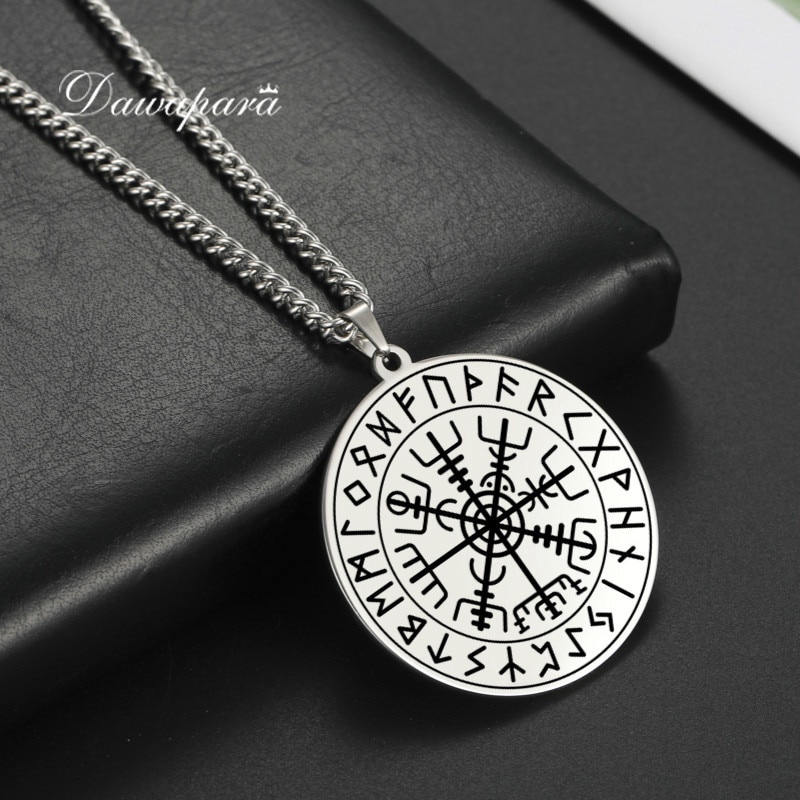 Dawapara nordisch Wikinger Symbol von Nordischen Kompass in Rune Kreis Vegvisir Anhänger Halskette Edelstahl Schmuck Amulett Halsketten