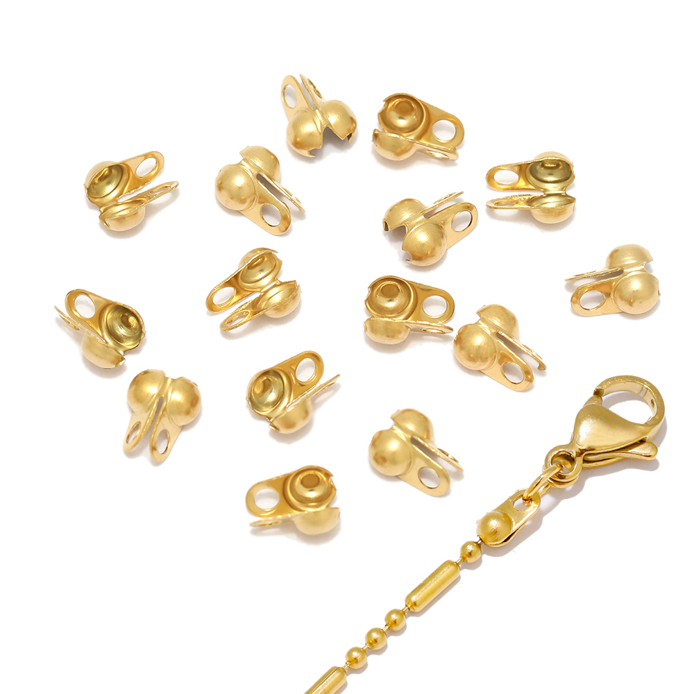 50–100 Stück Gold passend zu Edelstahl Kugelkette Calotte Crimps Perlen Verbinder Endverschlüsse für DIY Armbinde Halskette Herstellung
