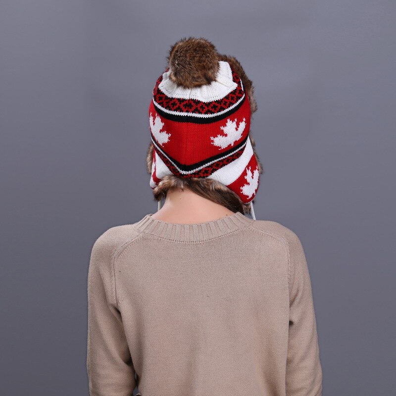 Lady Winter Warm Bomber Hoeden Meisjes Oor Bescherming Leifeng Cap Blad Beschermende Cap Vrouwen Outdoor Herfst Gebreide Wol Cap D-8543