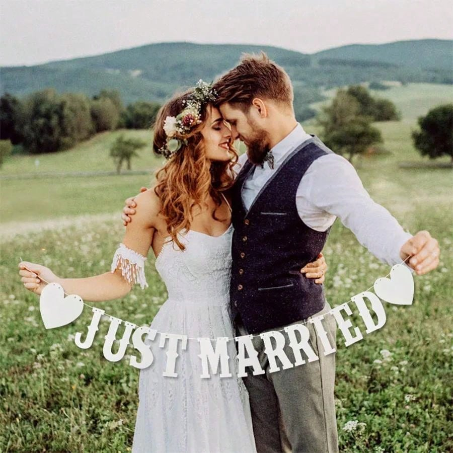 bng-bng Just Married Banner Mr & Mrs Bunting Mr and Mrs Garland Decorazione per feste