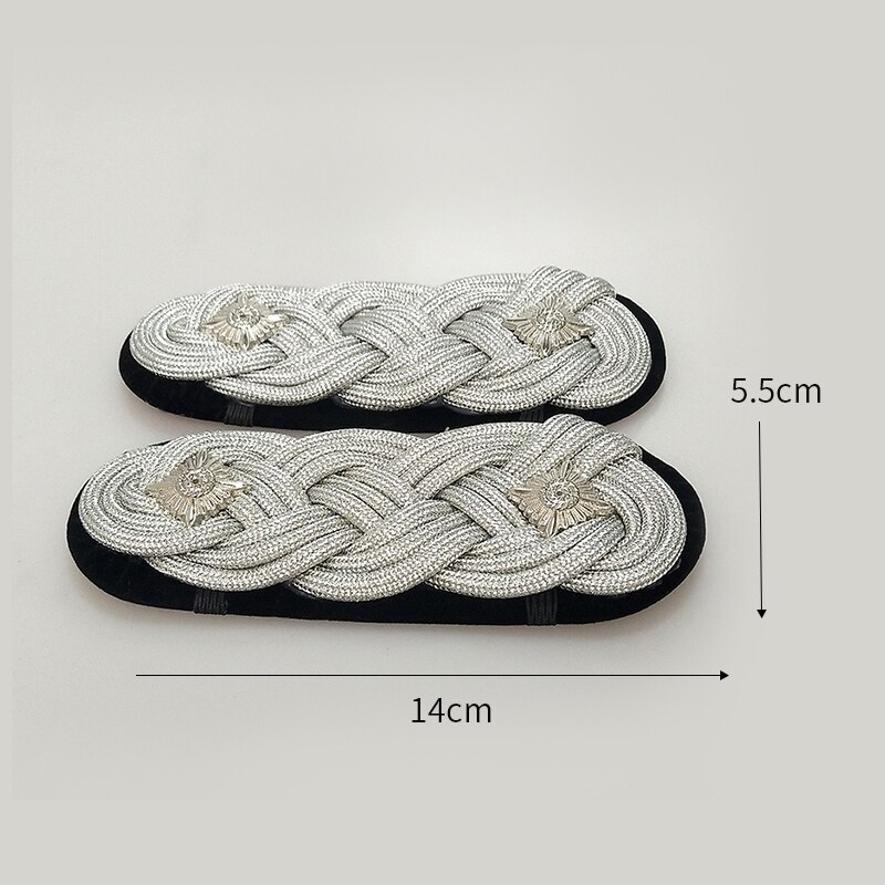 1 Pair Woven Epaulettes Metal Star Epaulete Security Uniform Accessories Performance Shoulder Badges DIY for Honor Guard Costume: Silver 2