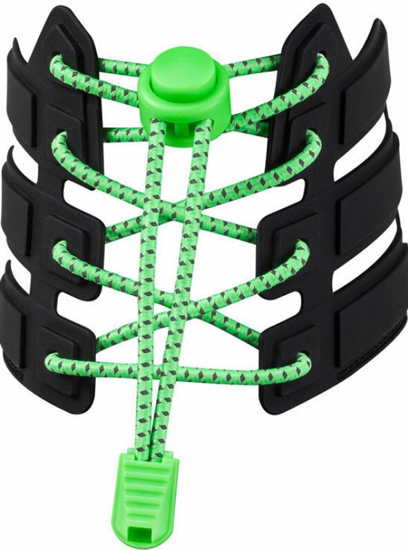 Nyeste uden binde snørebånd elastisk lås sko snørebånd løb jogging lærred sneakers trainer: Fluorescerende grøn