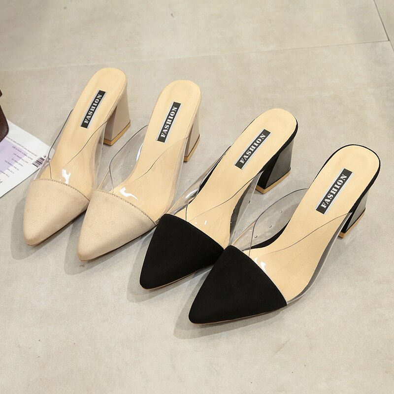 Klar pvc genomskinliga pumps sandaler perspex klack stiletter höga klackar spetsiga tår dam festskor nattklubb pump