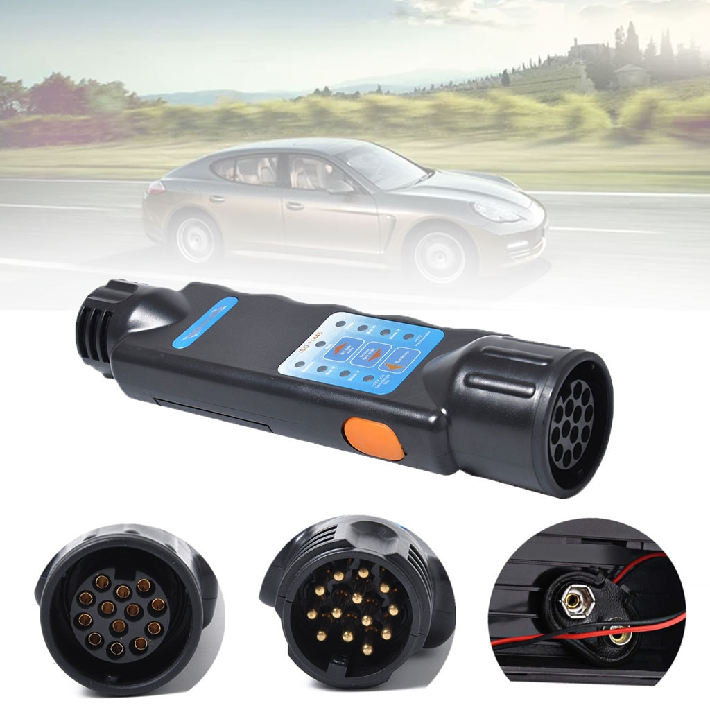 Black 13 Pin Trailer Plug Socket Connection Circuit Tester Signal Plug Socket Compact And Easy To Operate#BL2
