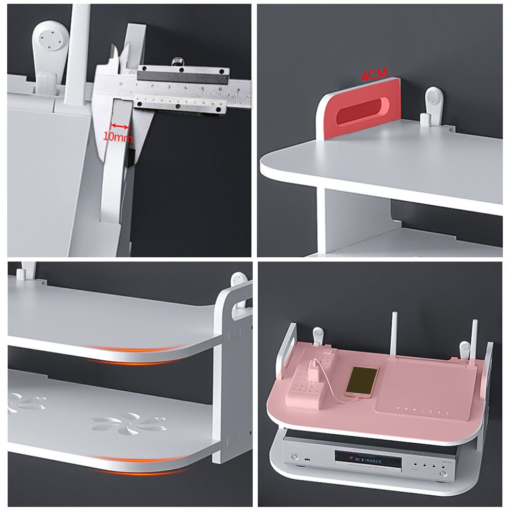 TV Box Shelf Double Layer Stand Rack Thick Space Saving Modern Home Easy Install Support Wall Mount DVD Player Router Bracket