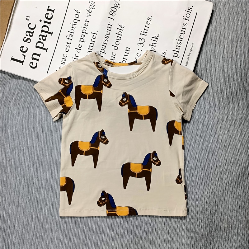 sommer neue t-Shirt freundlicher jungen und mädchen neutral klausel gelb Pony drucken lässig europäischen-amerikanischen stil baumwolle