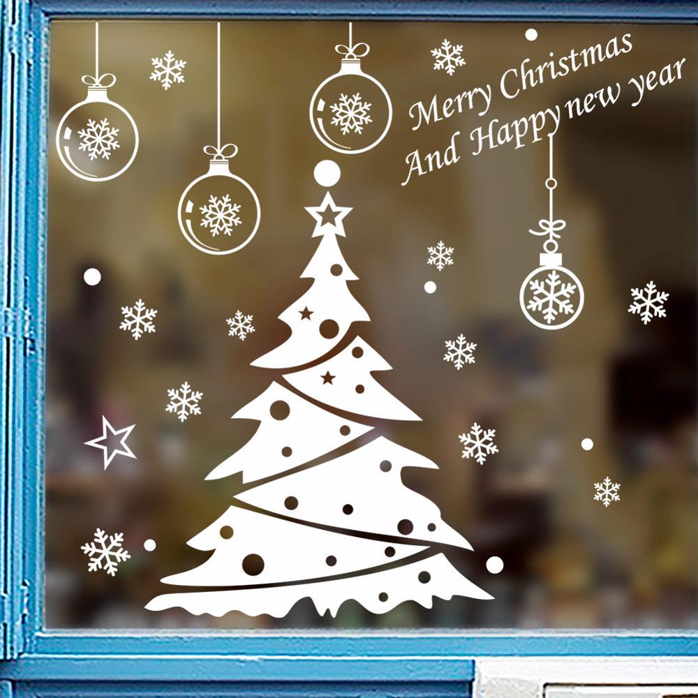 Christmas tree decoration glass window wall sticker wall decals festival home decor happy year stickers wallpaper