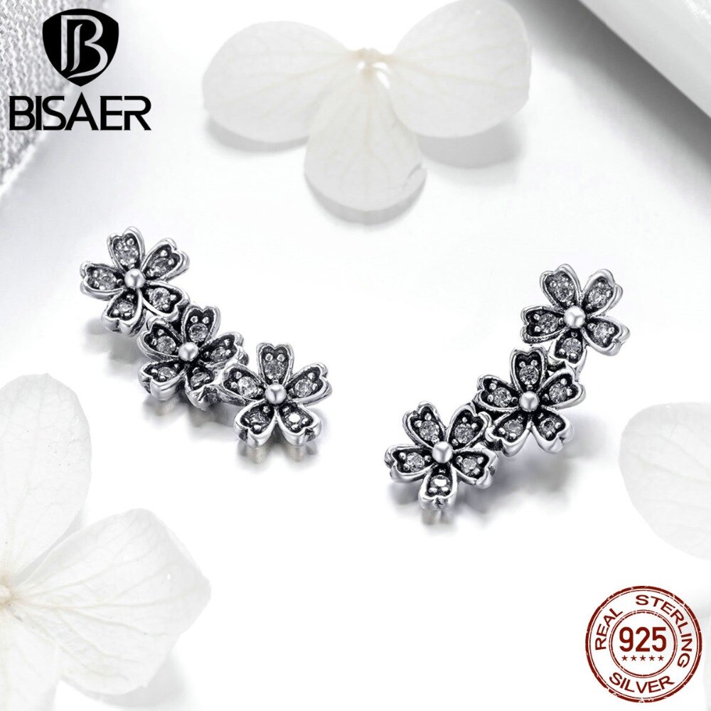 BISAER 925 Sterling Silver Jewelry Sets Daisy Flower Wedding Bride Bridal Jewelry Set Sterling Silver 925 Jewelry Anel Collar