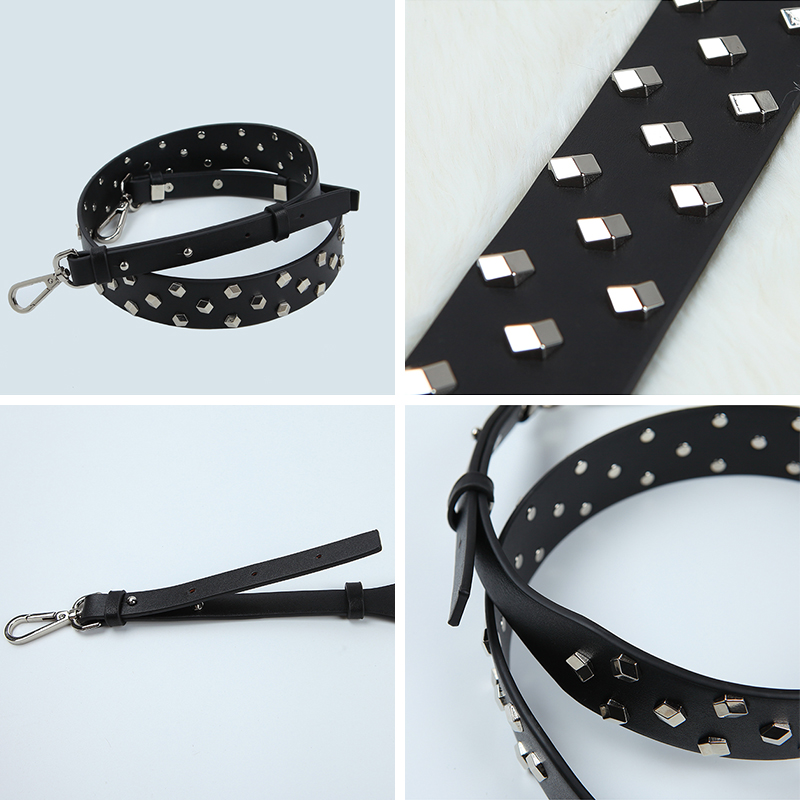 PU Rivet Wide Crossbody Bag Strap For Women PU Adjustable Long Handbag Belt Female Metal Replacement Shoulder Bag Strap