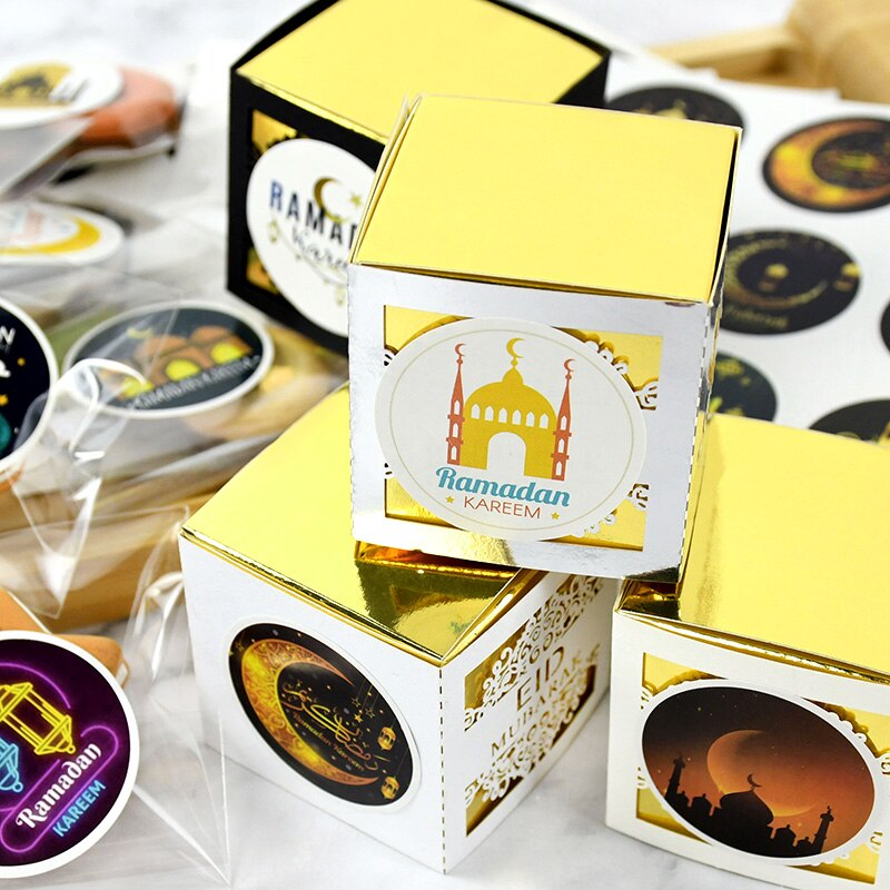 Autocollant Eid Mubarak Ramadan 4cm, étiquette autocollante pour emballage de boîte avec étoiles et motifs de lune, pour Scrapbook musulmans islamiques pour enfants, 90 pièces