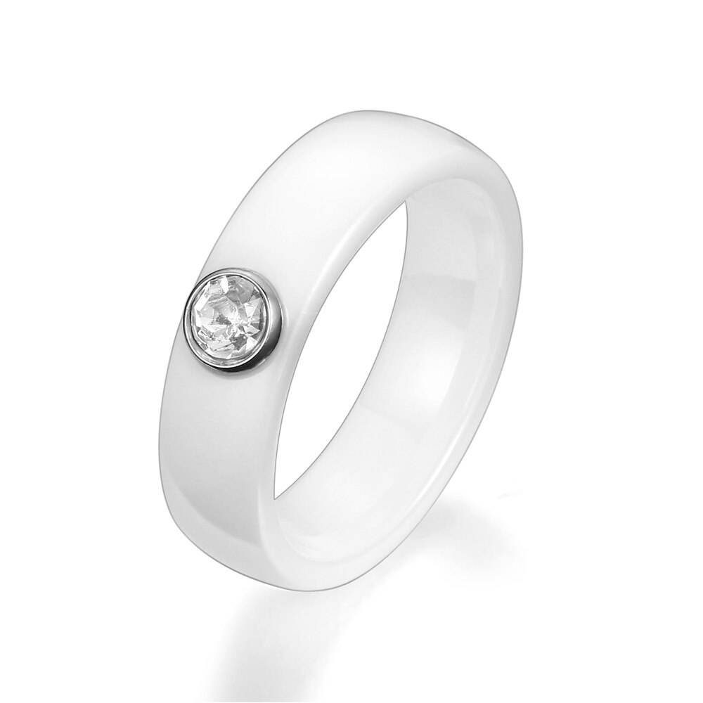 Black&White Ceramic Rings For Women 6mm Round Wide Smooth Female Rings Big Crystal Cubic Zircon Wedding Engagement Rings: 9 / White