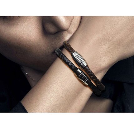 Homme bracelets, cuir corde bracelets pour hommes, acier inoxydable boucle, longueur: 18/19/20/21 cm, bref cuir garçons bracelets