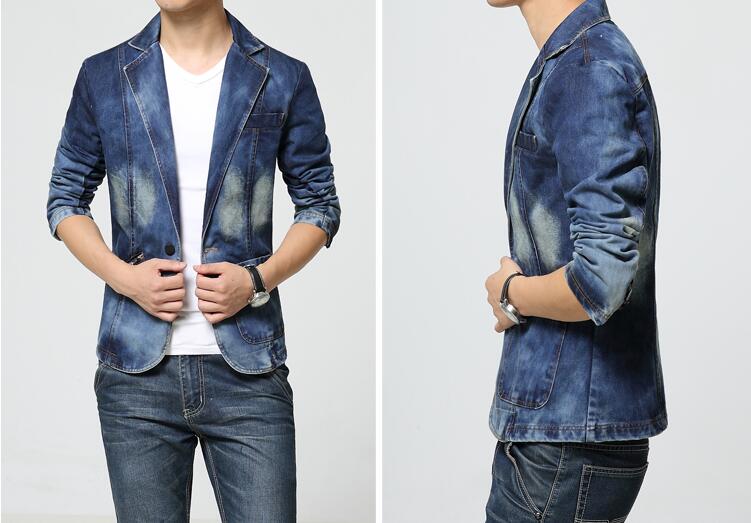 Men Slim Fit Blazer Denim Blazer Cowboy Jacket Denim Blazer Men Slim Fit Cowboy Male Single-breasted Leisure Mens Suit