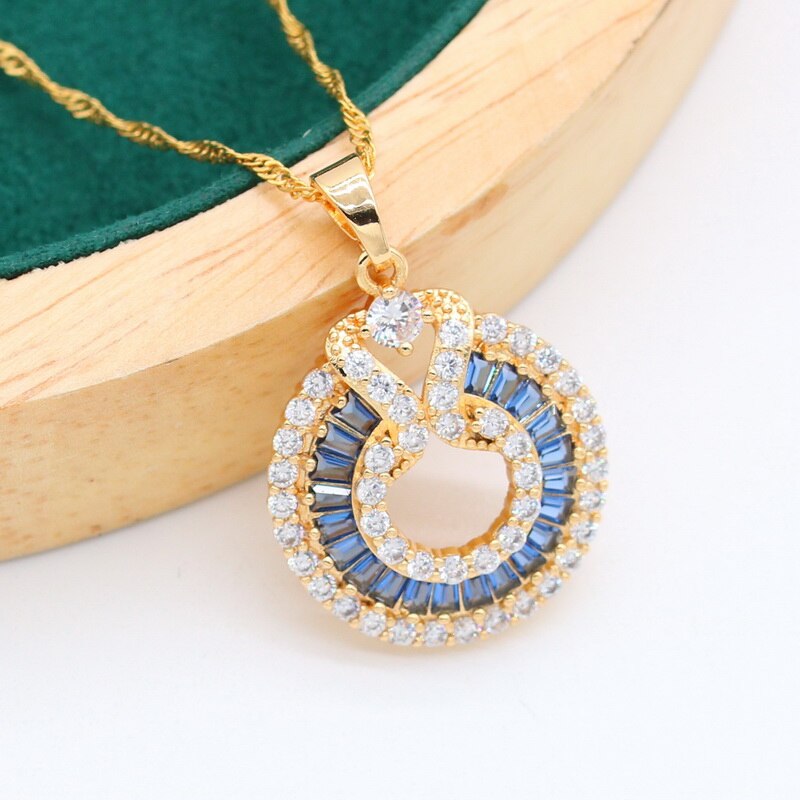 Neuheiten Gold Farbe Schmuck setzt Für Frauen Weiß Blau Schwarz Kristall Ohrringe Halskette Anhänger Ring Weihnachten 3Stck