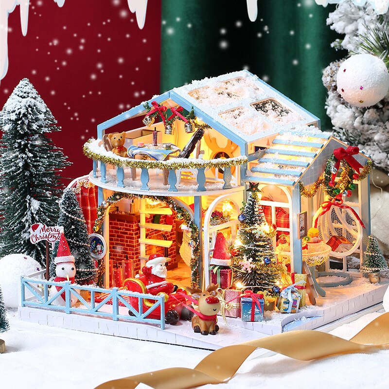 Kid Speelgoed Huisje Villa Poppenhuis Casa Diy Poppenhuizen Miniaturen Kit Poppenhuis Meubels Houten Speelgoed Voor Kinderen Xmas