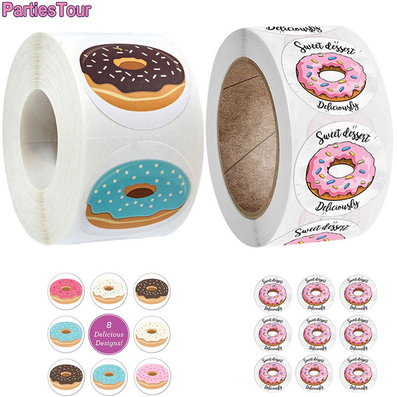 500X Donut Theme Party Decor Sticker Donut Stickers Candy Bag Sealing Stickers Cake Baking Packing Decor DIY Paper Stickers