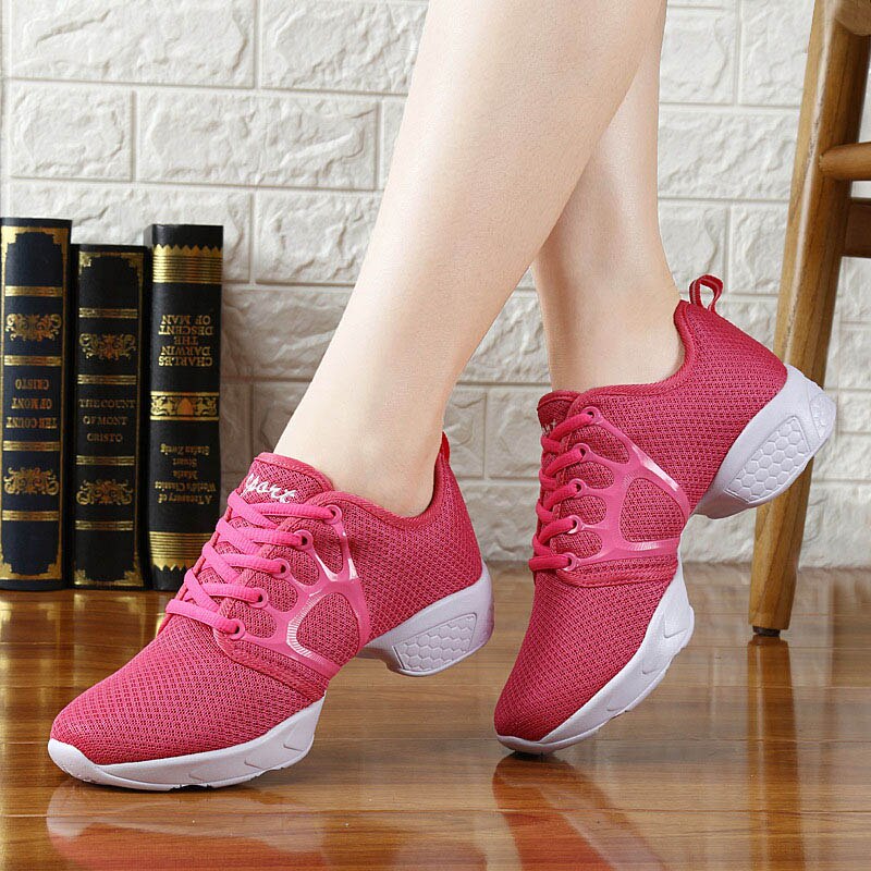 Zapatos de baile para niña, zapatillas deportivas con suela exterior blanda para mujer, zapatos de práctica moderna Zapatos de Baile de Jazz, zapatillas de deporte de plataforma de talla grande 41,: 709RoseRed / 8.5