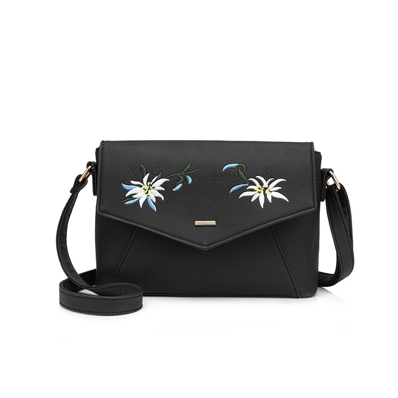 LOVEVOOK frauen schulter crossbody-tasche weibliche blume stickerei handtasche für frauen messenger taschen damen umschlag Satchel Handtasche PU: Black