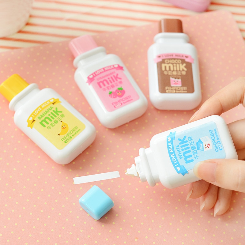 1Pc Cartoon Populaire Mini Kleine Fles Melk Correctie Tape Veranderd Tapes School Schrijven Corrector Gereedschap